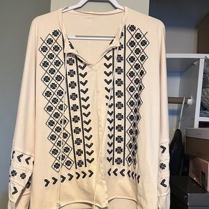 Cream and Black Embroidered Top